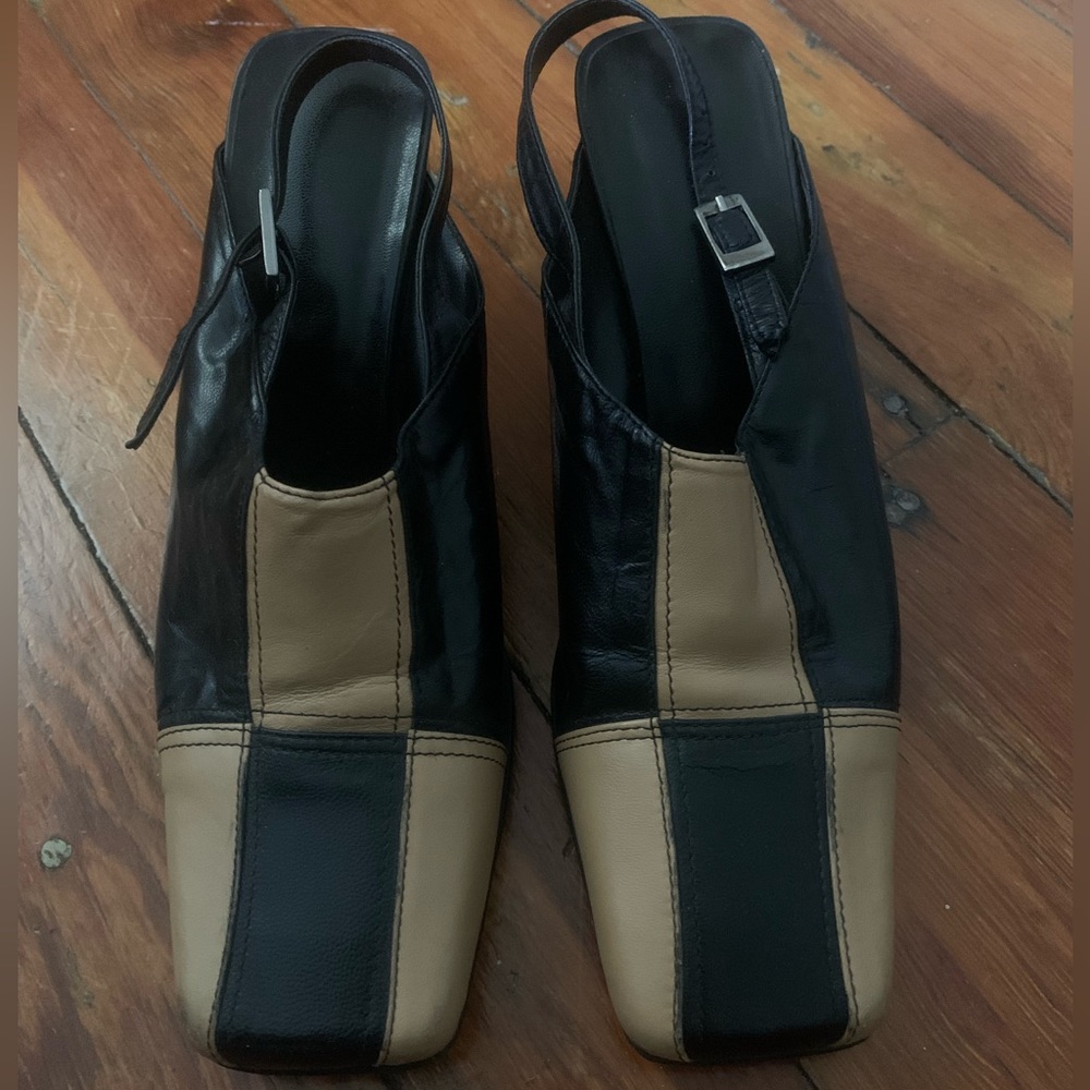 Black and Brown Heeled Mule